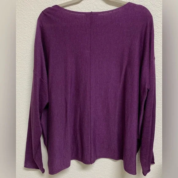 Eileen Fisher Purple Cotton Silk Blend Oversized Sweater Top Sz L Laggenlook - Picture 2 of 10